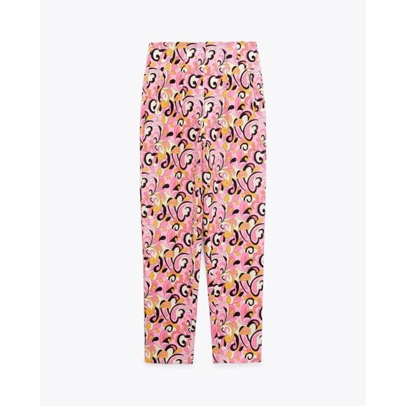 NWOT Zara pink paisley floral swirl retro skinny cropped high waist trousers, XL - Picture 3 of 10